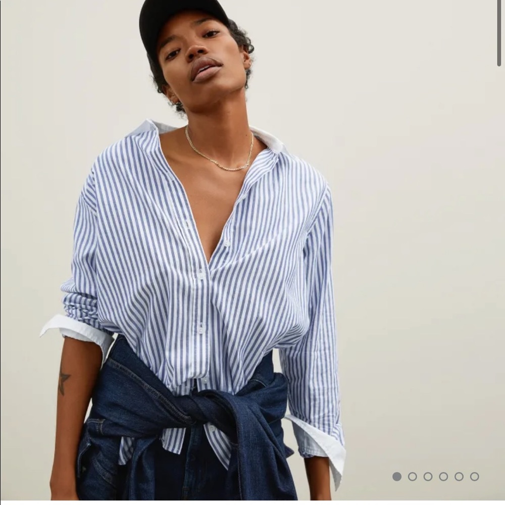 Everlane silky relaxed cotton shirt in blue stripe